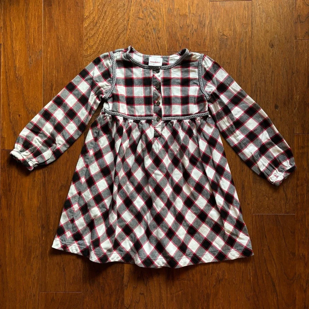 Hanna Andersson Girls Plaid Flannel Dress Red Black White 10/12